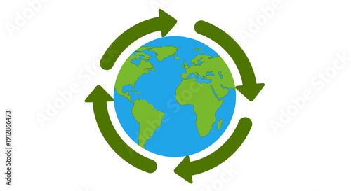 Planet Earth Recycling Arrows Symbol, Green World Conservation Icon