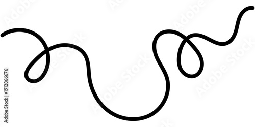  Flowing black squiggles form continuous abstract pattern. Thin decorative lines twist into elegant loops and spirals, ideal for modern graphic elements and creative borders.