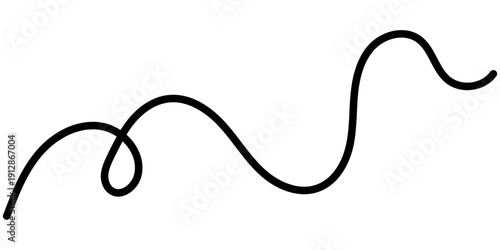Abstract wavy line drawing with thin black curves flowing horizontally. Seamless squiggle pattern features long cable-like threads forming decorative loops for graphic design projects.