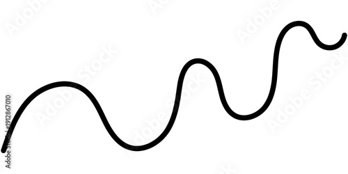 Black abstract squiggle creates flowing pattern with organic loops. Hand-drawn wavy thread forms continuous tangle design, perfect for modern graphic elements and decorative borders.