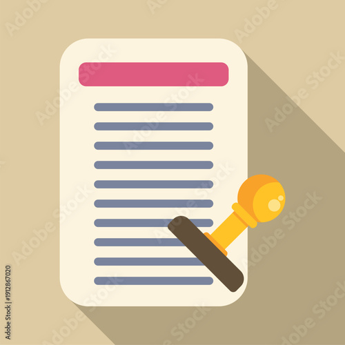 Official document receiving a flat style stamp for legal approval and notarization