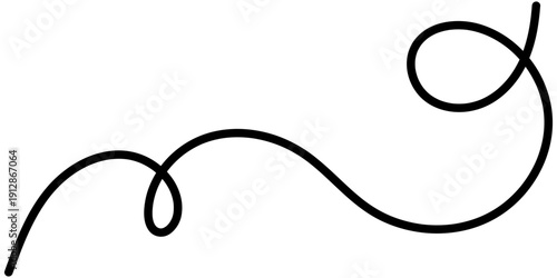 Abstract wavy squiggle with flowing loops and spiral shapes. Black continuous thread pattern perfect for modern graphic design, decorative borders, and artistic projects.