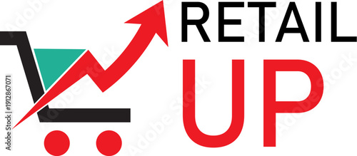 Modern Retail Up Logo with Shopping Cart and Rising Arrow Icon for E-commerce Growth and Sales Analytics