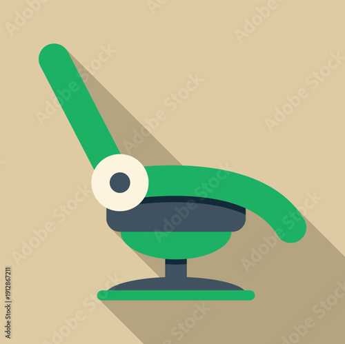 Green dental chair with flat design and long shadow illustrating dentistry