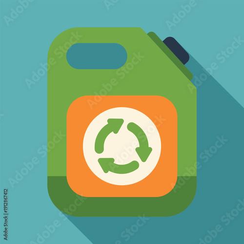 Green canister displaying a recycling symbol, ideal for eco friendly fuel and sustainability concepts