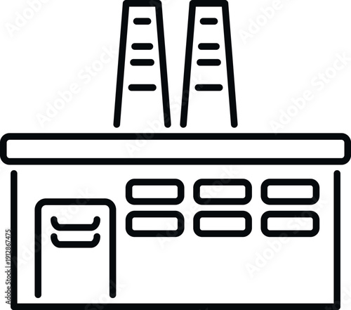 Industrial building with two chimneys depicting manufacturing production and power