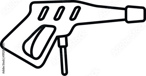 Pressure washer gun with nozzle and connection line in line art style