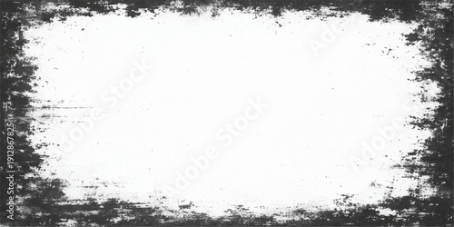A dark, vintage grunge frame background features a rough grey wall texture with dirty black ink splatters and a distressed paper border design for an old, grungy art surface