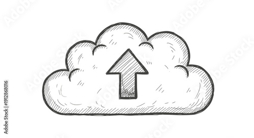 Hand Drawn Cloud Upload Icon Illustrating Data Transfer and Connection Concept