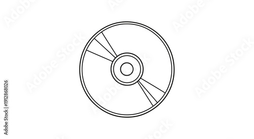 Minimalist line drawing of a compact disc on a clean white background art