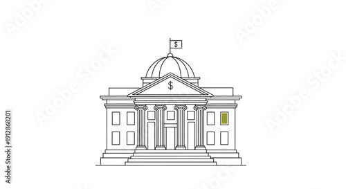 Financial Institution Icon: Elegant Bank Building Symbol with Dollar Sign Details