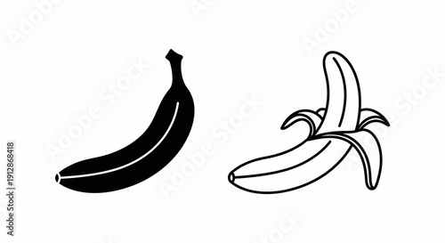 Two bananas illustration, one black and one white, minimalist design Vector