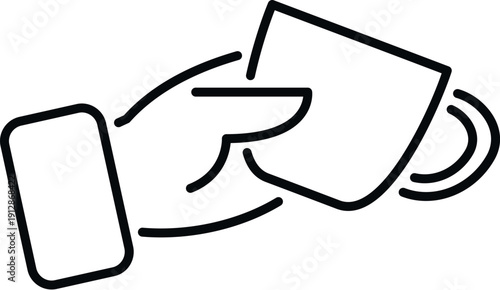 Hand holding a mug with hot coffee or tea, minimal line art drawing