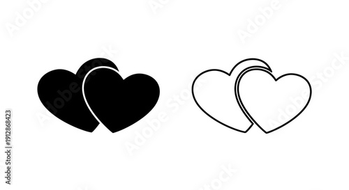 Two hearts overlapping, love symbol, black and white heart illustration, valentine's day Vector