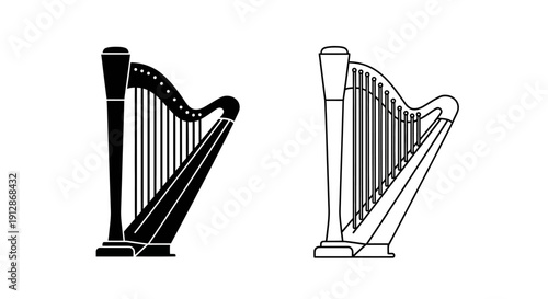 Two different types of harps, harp, celtic harp, musical instrument, icon, vector, illustration Vector
