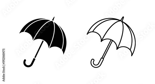 Two umbrellas, one black and one white, standing side by side, vector illustration Vector