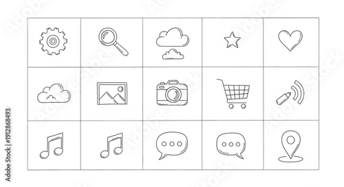Hand-drawn digital icons showcasing diverse functionality and representations of online