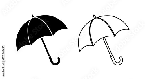 Two umbrellas, one black and one white, side by side on a white background Vector