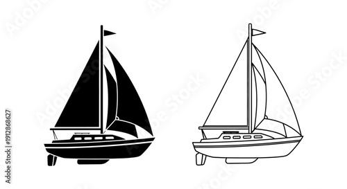 Two sailboats with white sails on blue water, vector illustration Vector