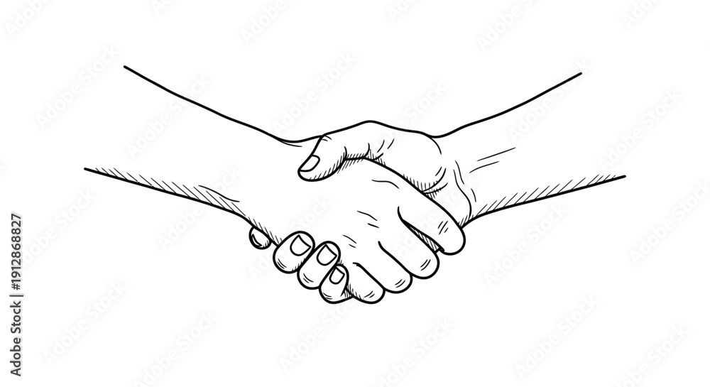 Fototapeta premium Hand drawn handshake illustration symbolizing agreement, partnership, and collaboration between