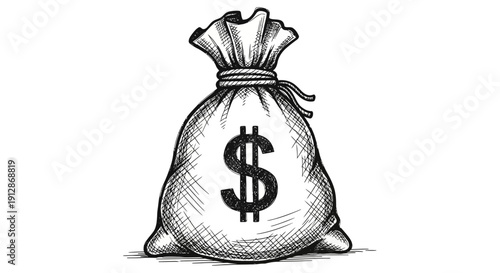 Hand drawn money bag illustration concept for wealth and financial success