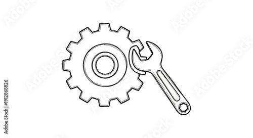 Illustration of a wrench adjusting a gear, representing mechanical repair and industrial settings