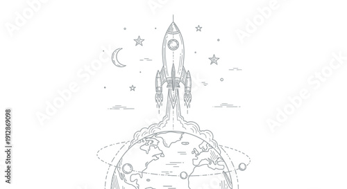 Rocket launch from earth vector illustration representing space exploration and technology