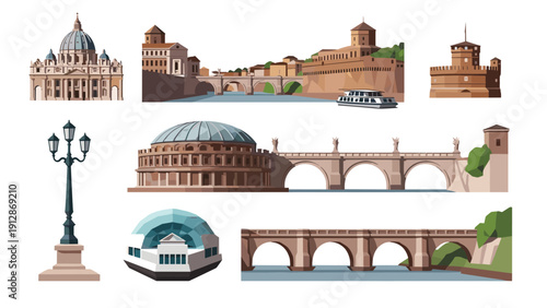 Famous rome landmarks: iconic sights in minimalist style