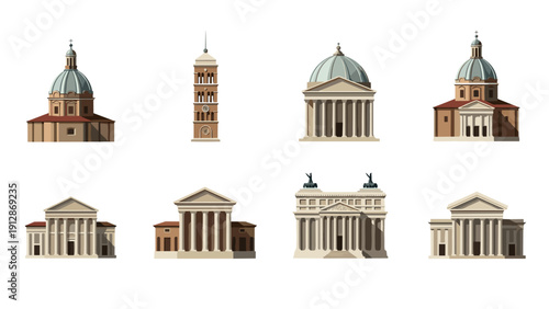 Classic architecture set: iconic buildings and monuments collection