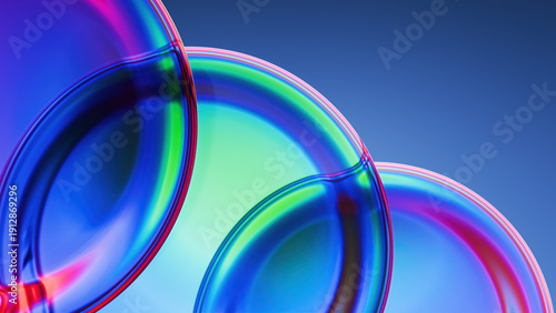 Fotografía Abstract colorful iridescent bubbles with vibrant hues and a gradient background