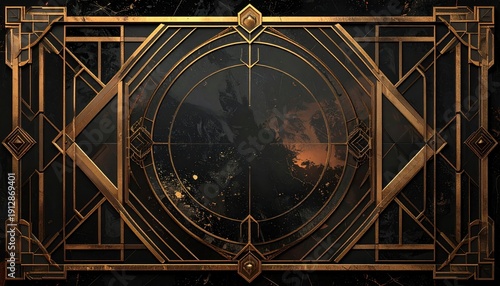 Art Deco Frame with Abstract Cityscape - A Vintage-Inspired Design.