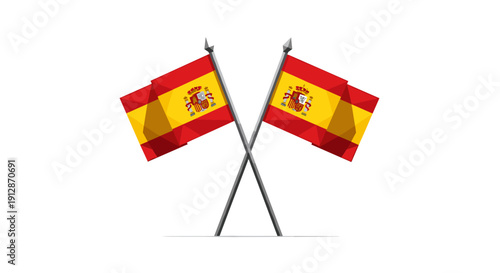 Crossed spanish flags on poles with 3d geometric design