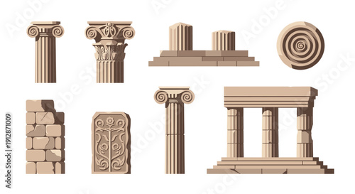 Ancient greek architecture elements collection in flat design