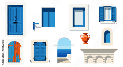 Collection of blue architectural elements with mediterranean style