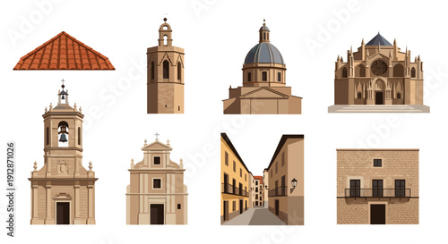 Historic architecture collection: bell towers, domes, and gothic facades