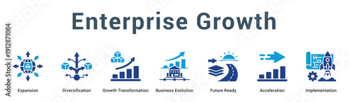 Enterprise Growth  Modern and clean web banner illustration vector featuring thematic icons