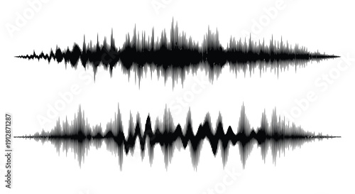 Abstract waveform representations on a white background displaying sound or signal patterns