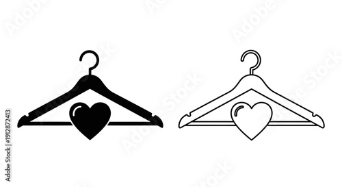 Black and white heart shaped hangers, vector illustration of two heart shaped hangers Vector