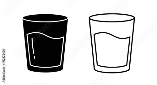 Two glasses of water, one clear and one dark, simple line art, minimalist design Vector