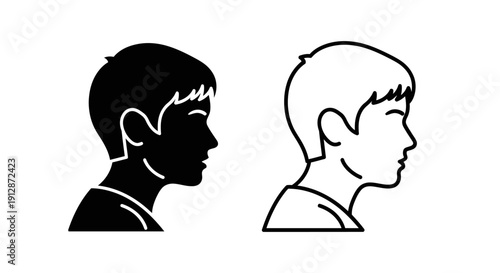 Two children with different haircuts, one with short hair and the other with a bowl cut. Vector