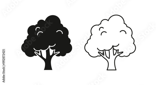 Two trees with different styles, black and white, simple and complex, side by side Vector