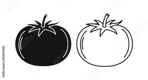 Black and white tomato illustration, vector design, simple and clean Vector