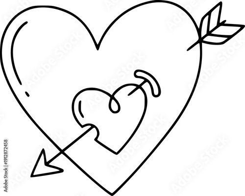 A broken heart pierced by an arrow with leaves, symbolizing love and sorrow in a simple illustration