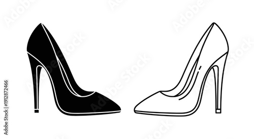 Black and white high heel shoes, elegant footwear, fashionable heels, stylish design Vector