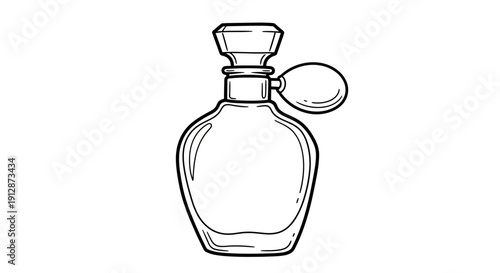 Elegant outline drawing of a perfume bottle with a bulb atomizer design classic beauty