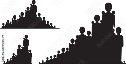 Silhouette of people climbing up a pyramid mountain high
