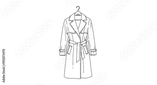 Fashionable hand drawn trench coat sketch, isolated on a white background artistic design style