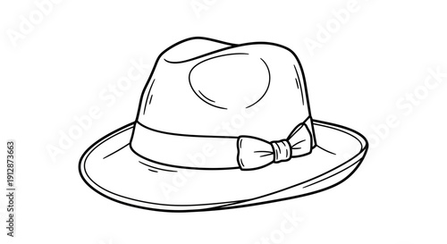 Elegant vintage fedora hat illustration in black and white for fashion concepts