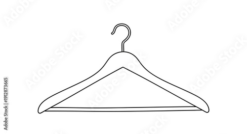 Detailed line art illustration of a wooden clothes hanger isolated on white background