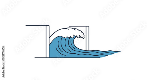 A powerful blue ocean wave is contained within a minimalist, abstract rectangular frame, symbolizing controlled energy and dynamic movement.